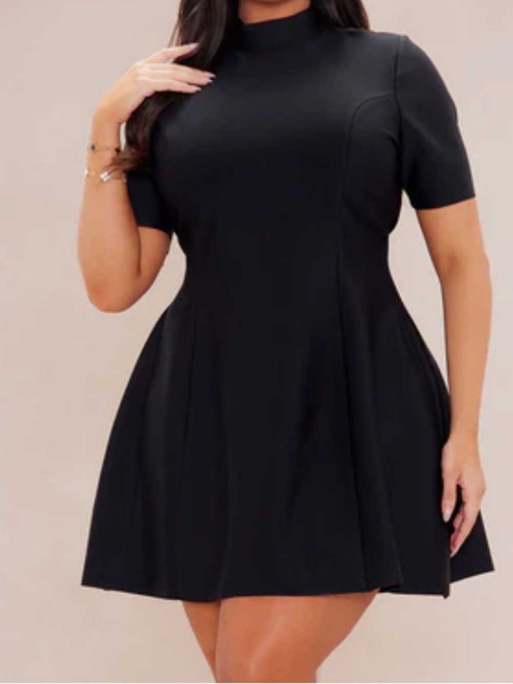 Black Mock Neck Fit-and-Flare Dress